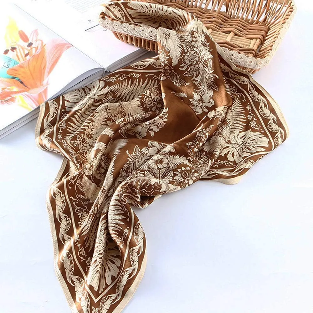 Square 100% Silk Scarves - 21" x 21" - Digital Printed Neckerchief Lightweight Scarf（4 Colors Available）