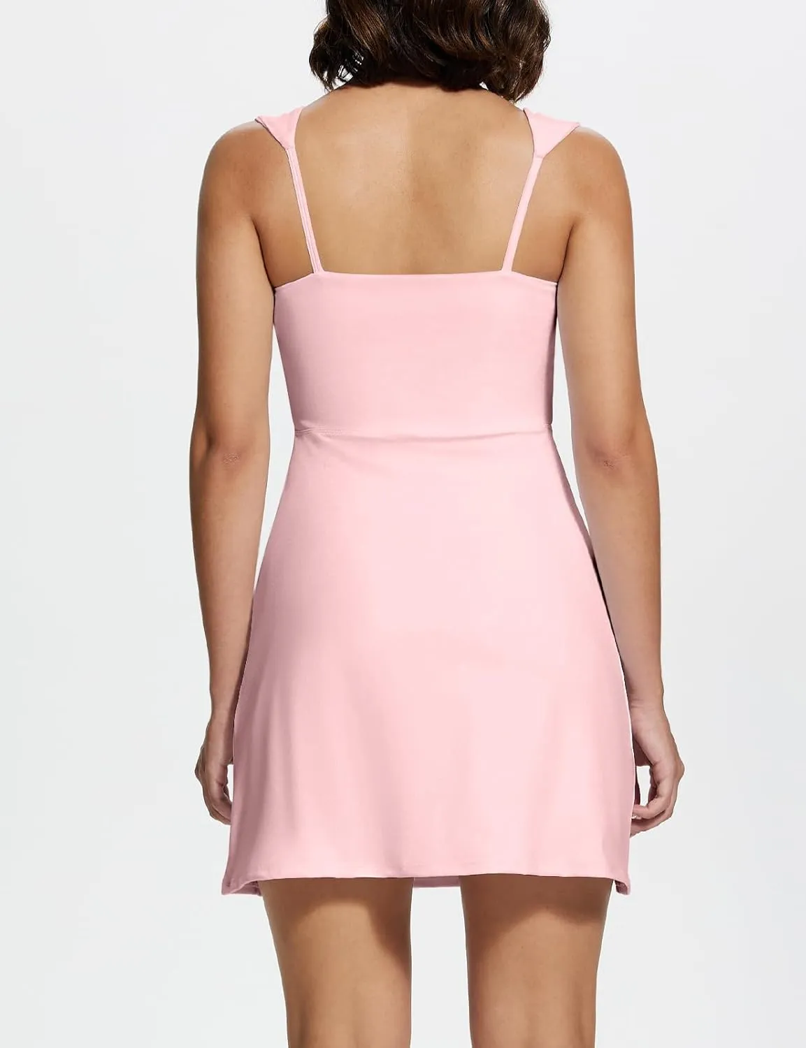 Square Neck Tennis Dresses for Women Golf Dress with Built-in Shorts Bra with Pockets for Athletic Sports Workout