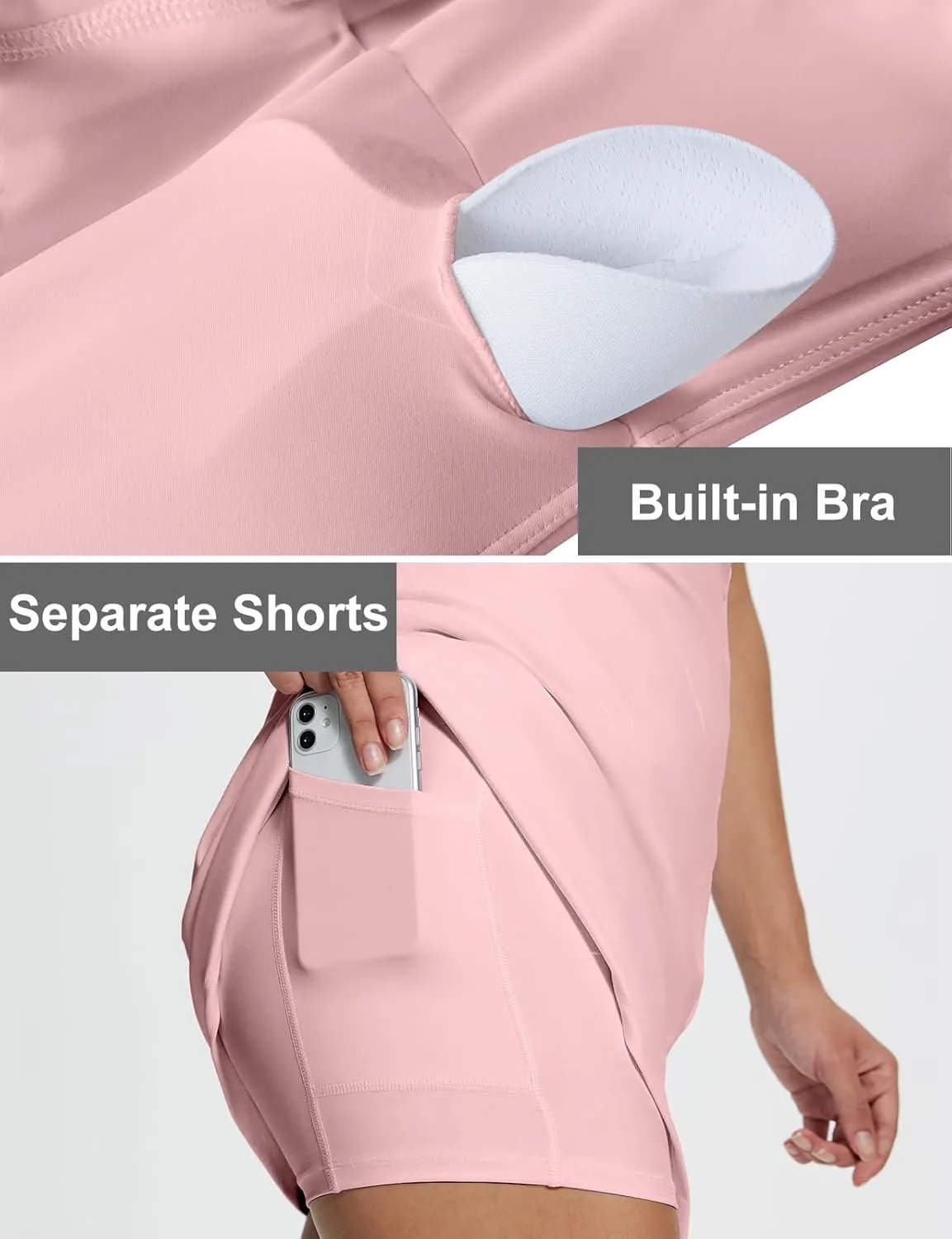 Square Neck Tennis Dresses for Women Golf Dress with Built-in Shorts Bra with Pockets for Athletic Sports Workout