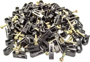 Stanz (TM) Flex Dual Coaxial Cable Clips, Cat6, Electrical Wire Cable Clip, 1/4 in (6 mm) Screw Clip and Fastener, Black (100 Pieces per Bag)