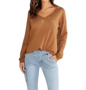 Star Studded Lightweight Sweater In Brown