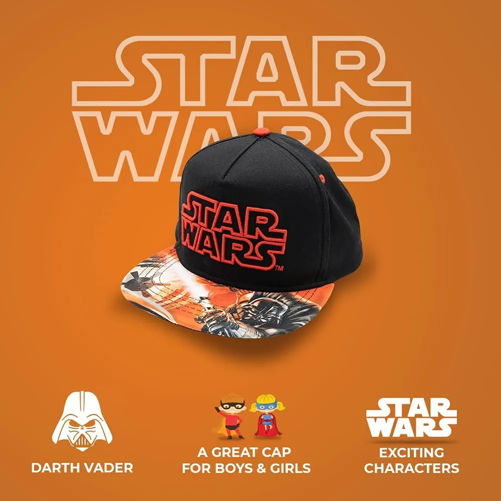 Star Wars Classic Embroidered Logo Flatbrim Baseball Cap Hat, Boys Youth