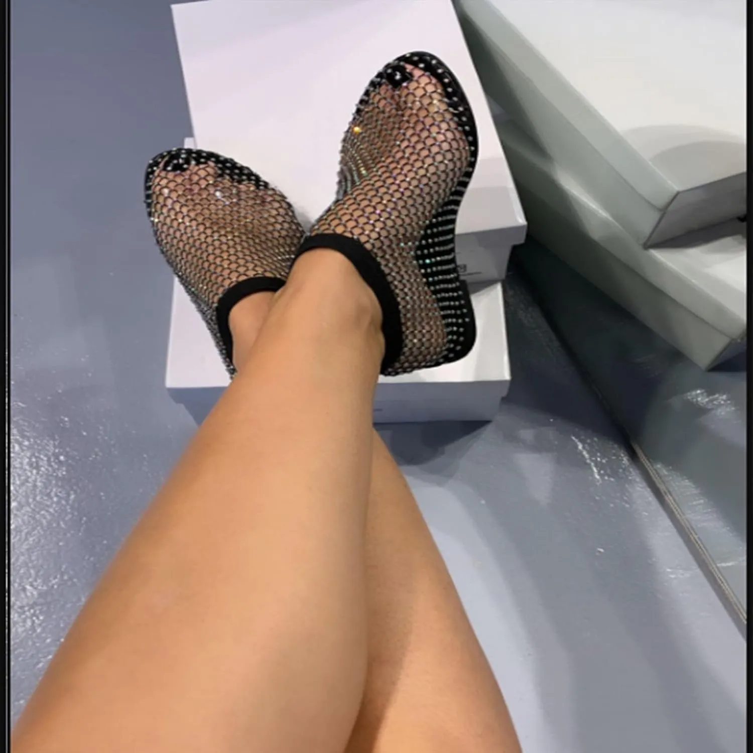 StoneLiquid Tarz Kiz Sparkly Women Shoes, Ultra Comfortable Shiny Gem Mesh Flats Sparkle Slip On Sandals Shoes