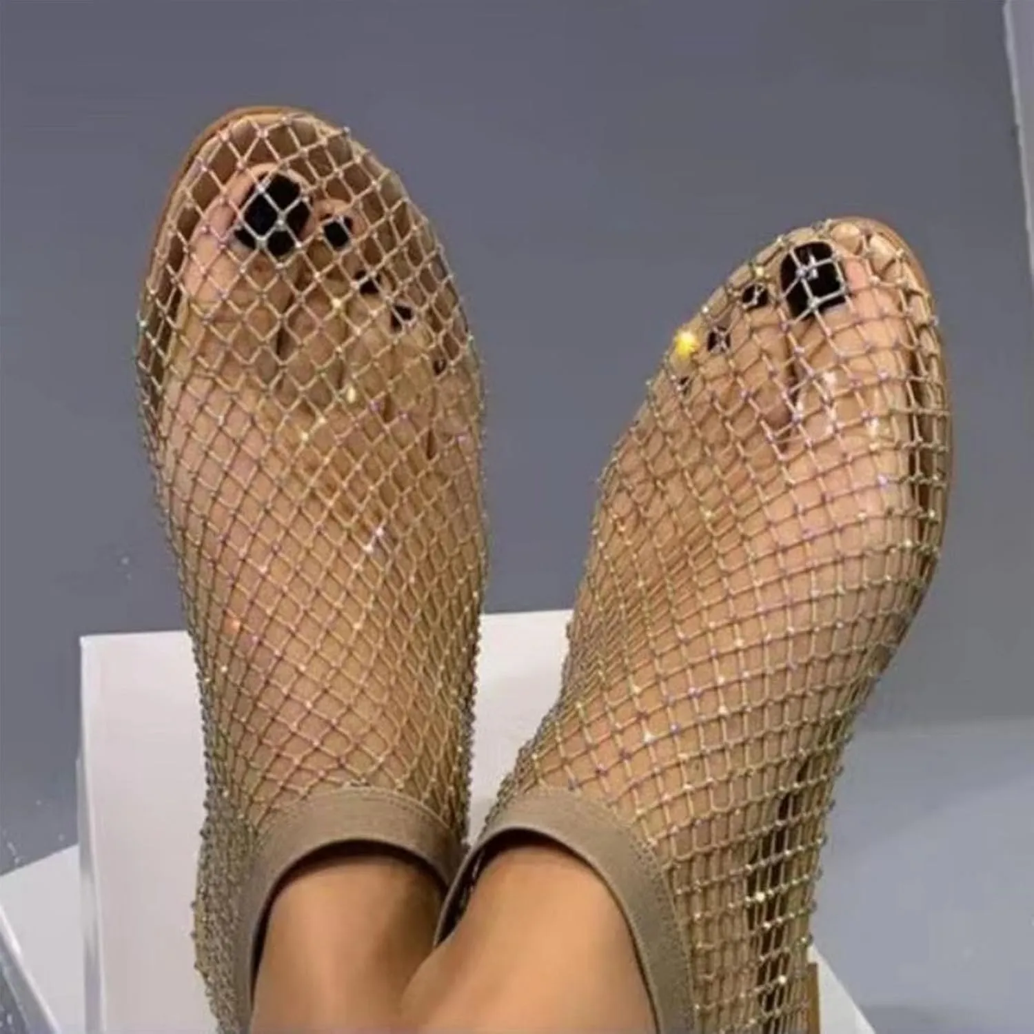 StoneLiquid Tarz Kiz Sparkly Women Shoes, Ultra Comfortable Shiny Gem Mesh Flats Sparkle Slip On Sandals Shoes