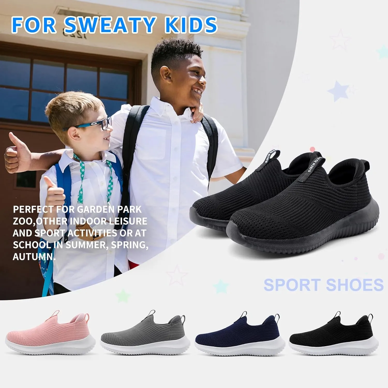 STQ Kids Shoes Girls Boys Lightweight Slip on Walking Sneakers