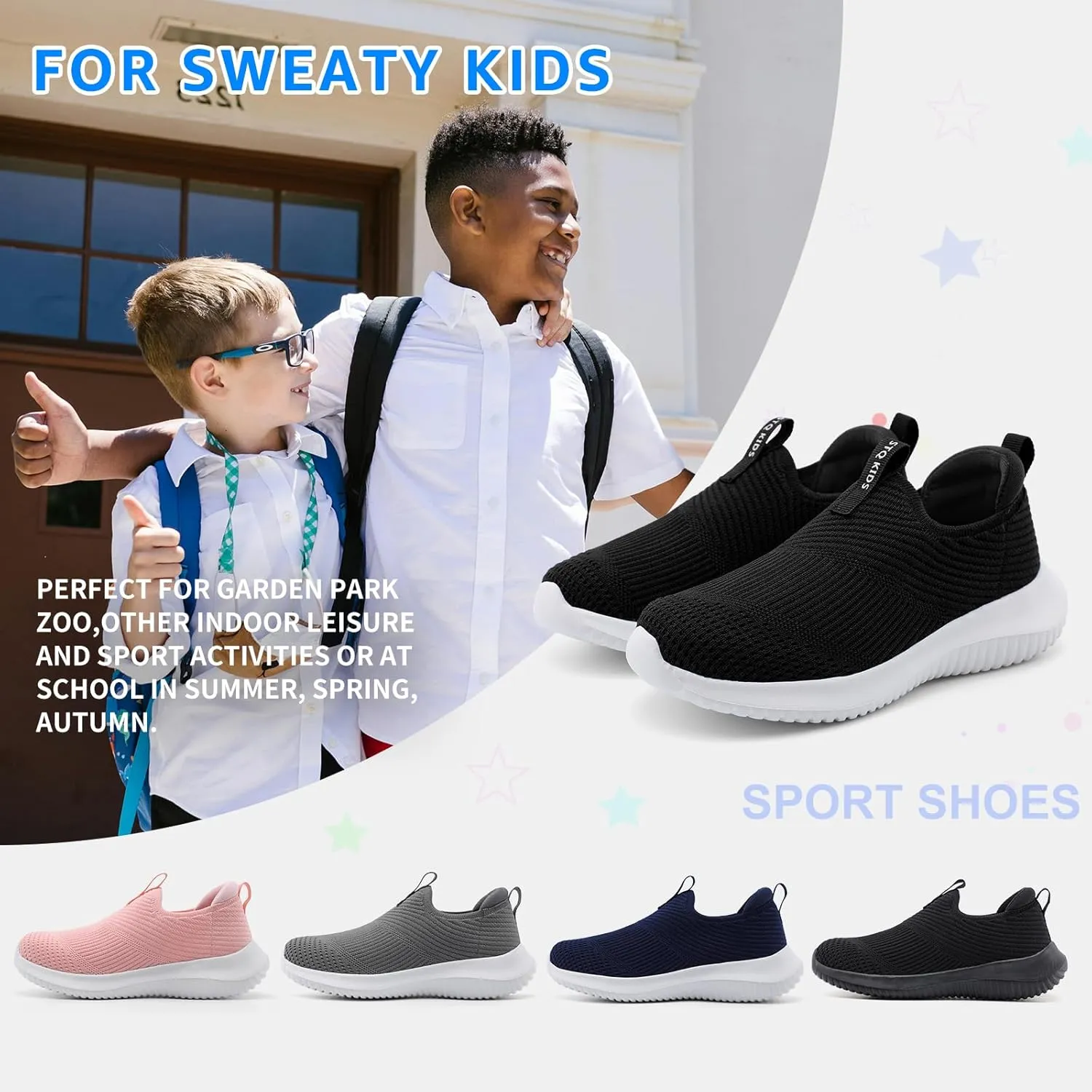 STQ Kids Shoes Girls Boys Lightweight Slip on Walking Sneakers