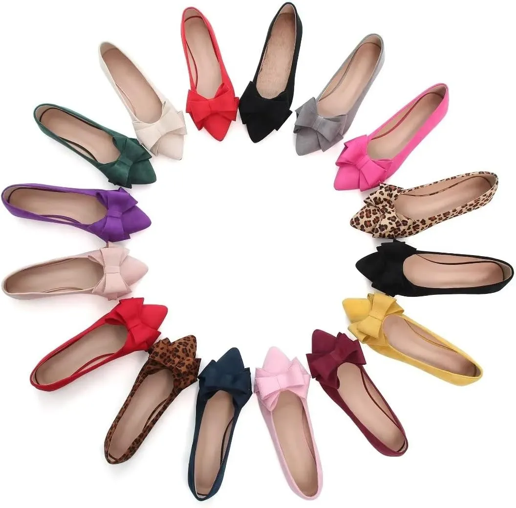 Stunner Womens Bowknot Flower Ballet Flats Pointed Toe Soft Dress Shoes