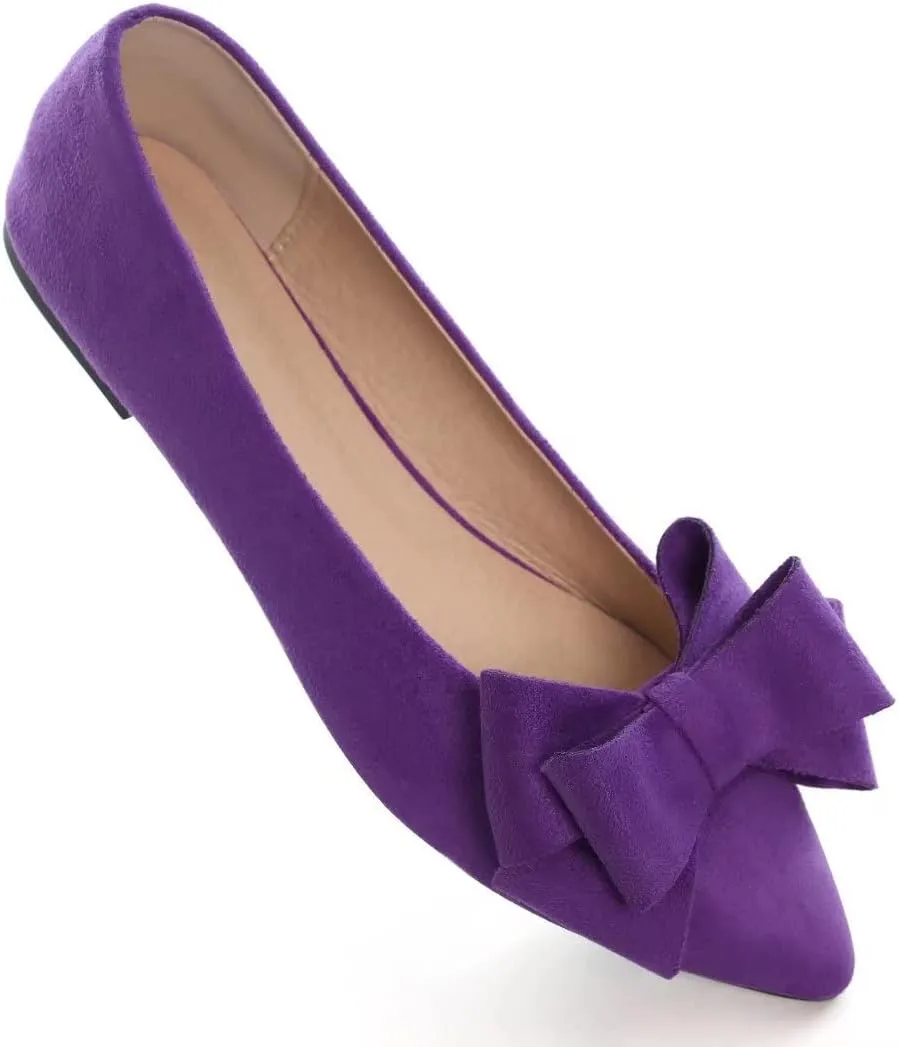 Stunner Womens Bowknot Flower Ballet Flats Pointed Toe Soft Dress Shoes