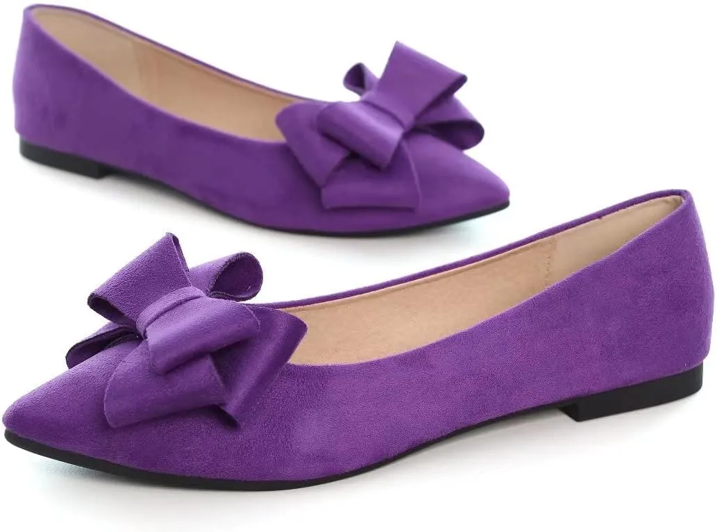 Stunner Womens Bowknot Flower Ballet Flats Pointed Toe Soft Dress Shoes