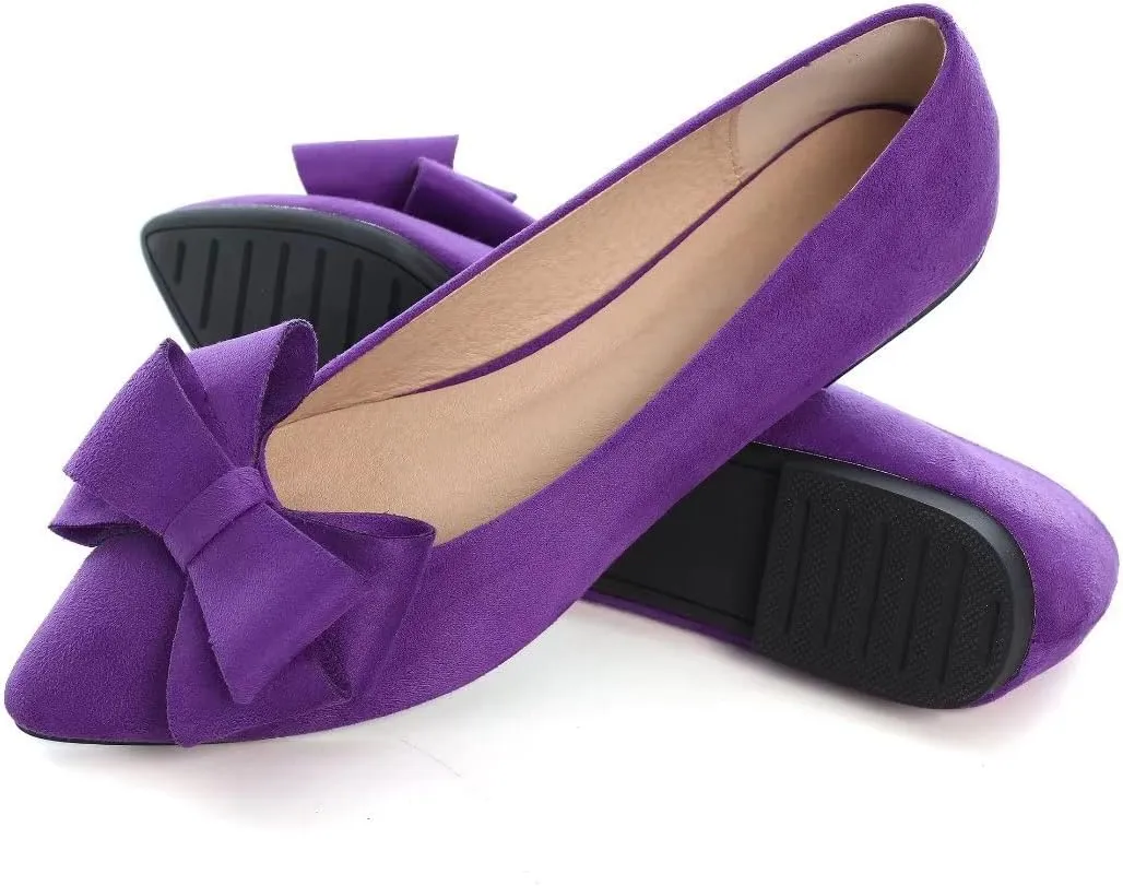 Stunner Womens Bowknot Flower Ballet Flats Pointed Toe Soft Dress Shoes