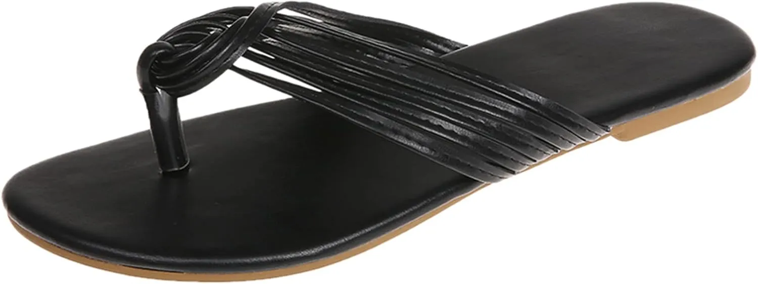 Stylish Beach Flat Flip Flops Women's Strappy Slides Summer Thong Sandals Comfortable Flat Slip-On Slippers Footwear