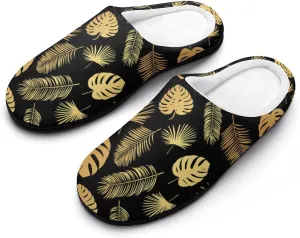Summer Tropical Palm Tree Leaves House Slippers for Women Soft Cotton Indoor Shoes Non Skid On Bedroom 7-8（39-40