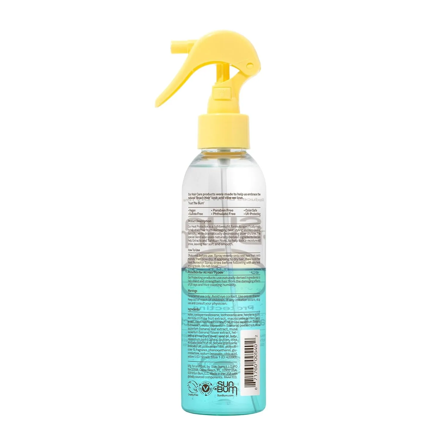 Sun Bum Heat Protector Spray - Leave In Hair Treatment Protects from Heat Styling and Frizz-Causing Humidity - Reduces Blow Dry Time - Vegan and Cruelty Free - UV Protecting - 6 oz