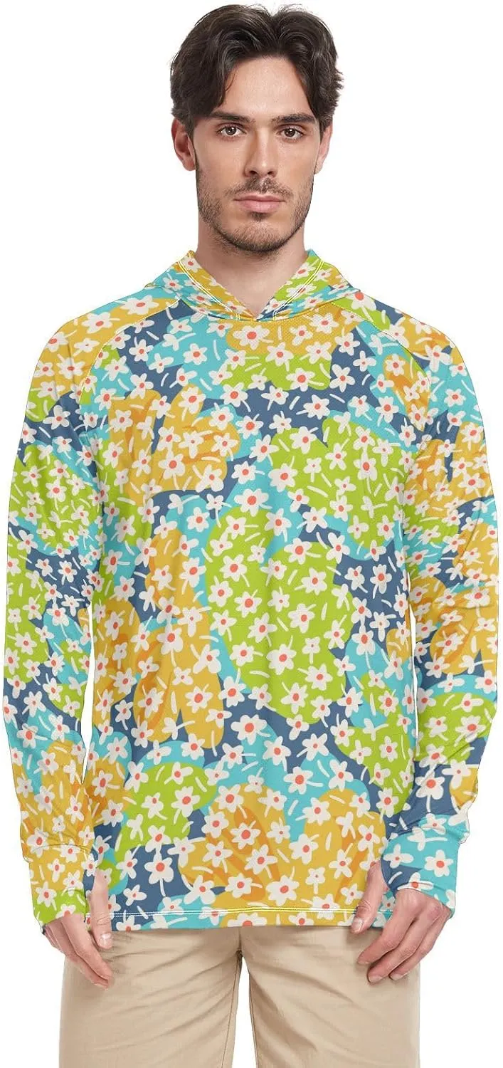 Sun Protection Hoodies Long Sleeve Botanical Floral Sun Shirt with Hood UPF 50 Sun Hoodies Rashguard for Men