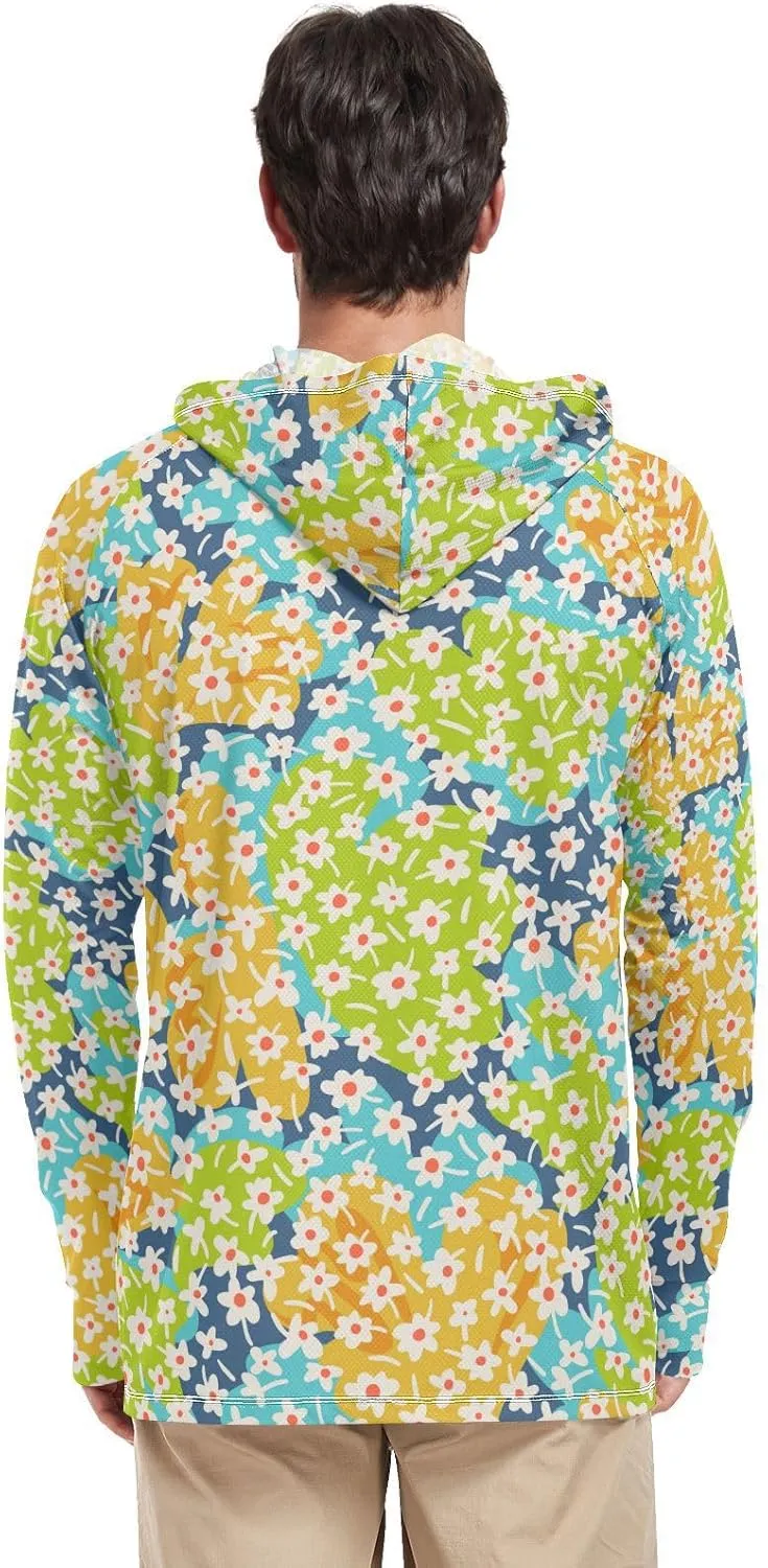 Sun Protection Hoodies Long Sleeve Botanical Floral Sun Shirt with Hood UPF 50 Sun Hoodies Rashguard for Men