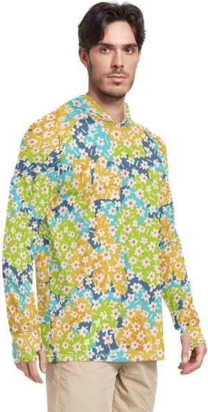 Sun Protection Hoodies Long Sleeve Botanical Floral Sun Shirt with Hood UPF 50 Sun Hoodies Rashguard for Men
