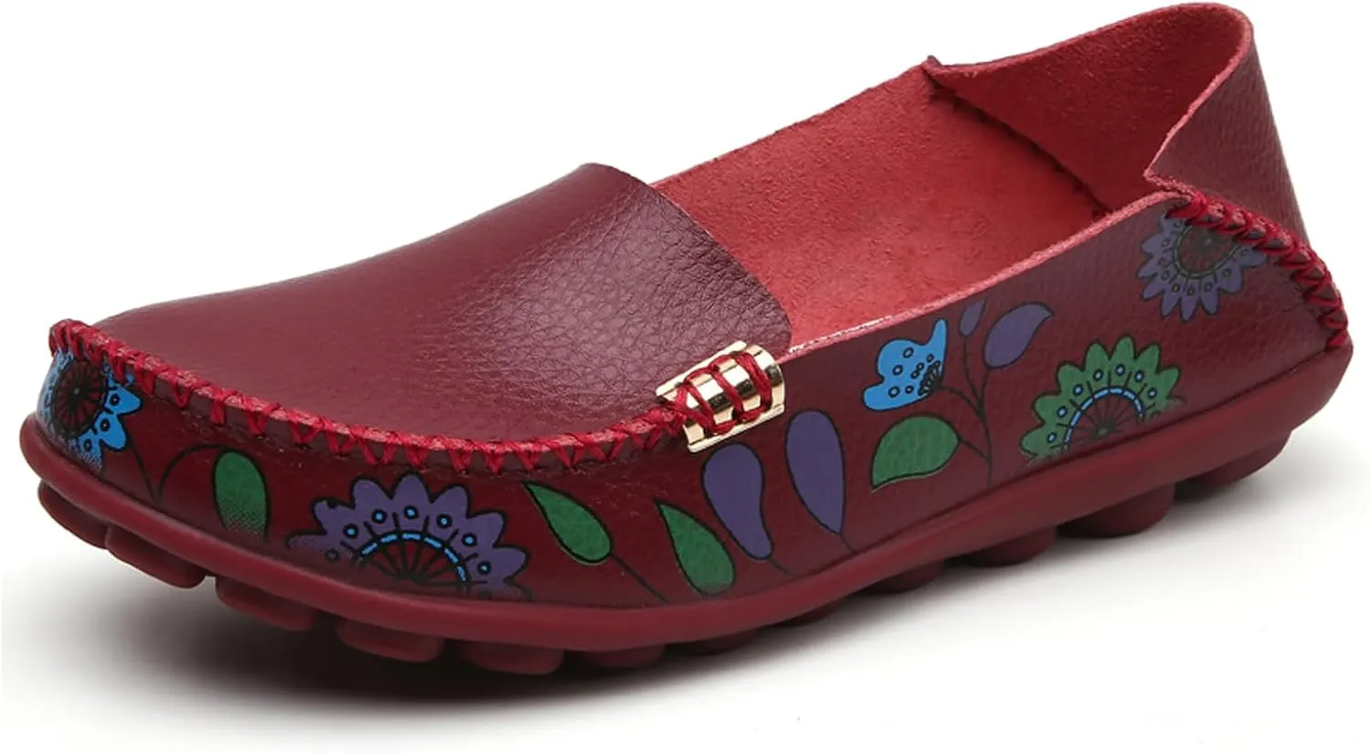 Sunporx Women's Comfortable Loafers Driving Moccasins Shoe Casual Leathers Slip on Round Toe Breathable Walking
