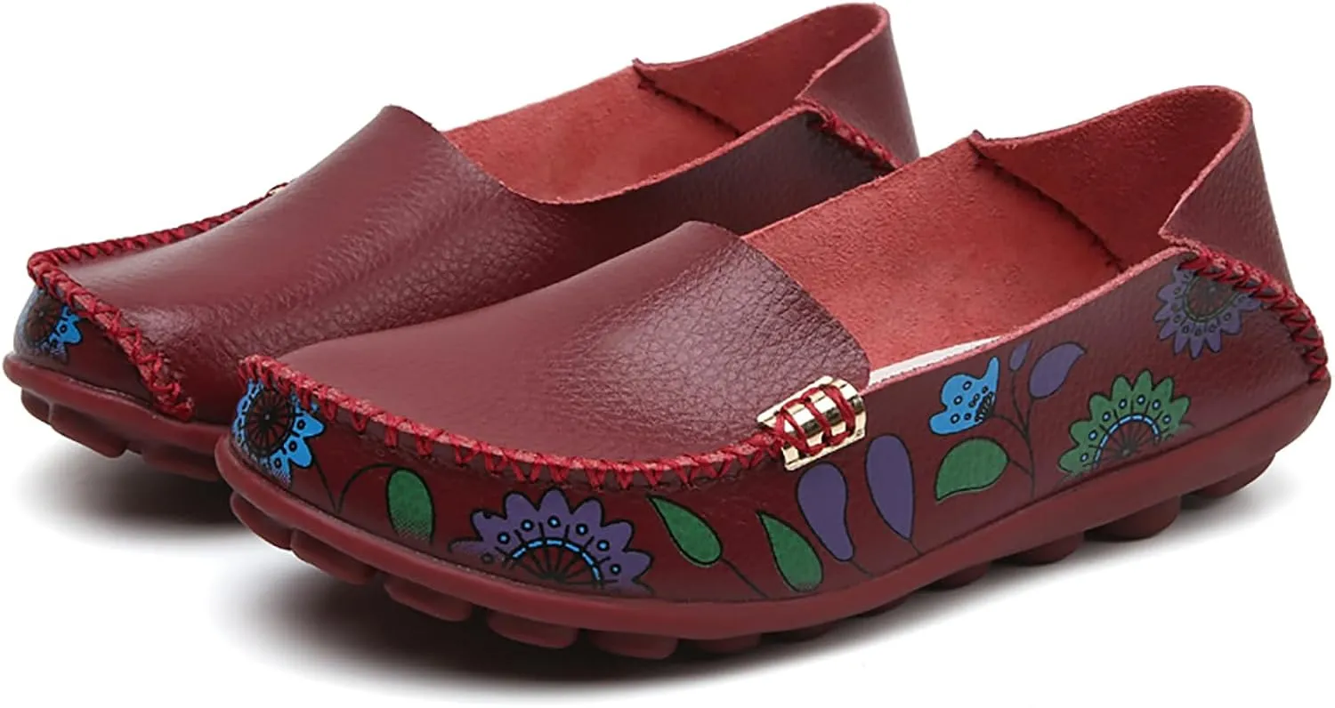 Sunporx Women's Comfortable Loafers Driving Moccasins Shoe Casual Leathers Slip on Round Toe Breathable Walking