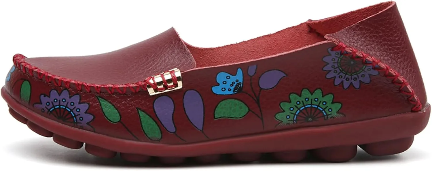 Sunporx Women's Comfortable Loafers Driving Moccasins Shoe Casual Leathers Slip on Round Toe Breathable Walking