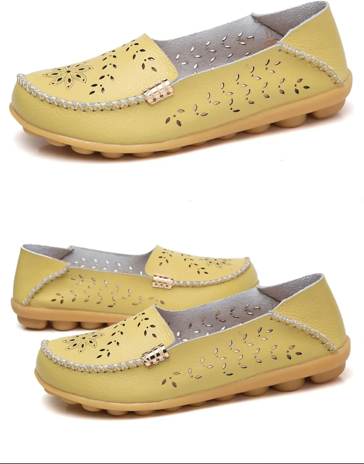 Sunporx Women's Driving Loafers Leather Comfortable Moccasins Breathable Slip On Nurse Loafer Round Toe Wild Walking Fashion Soft Shoes