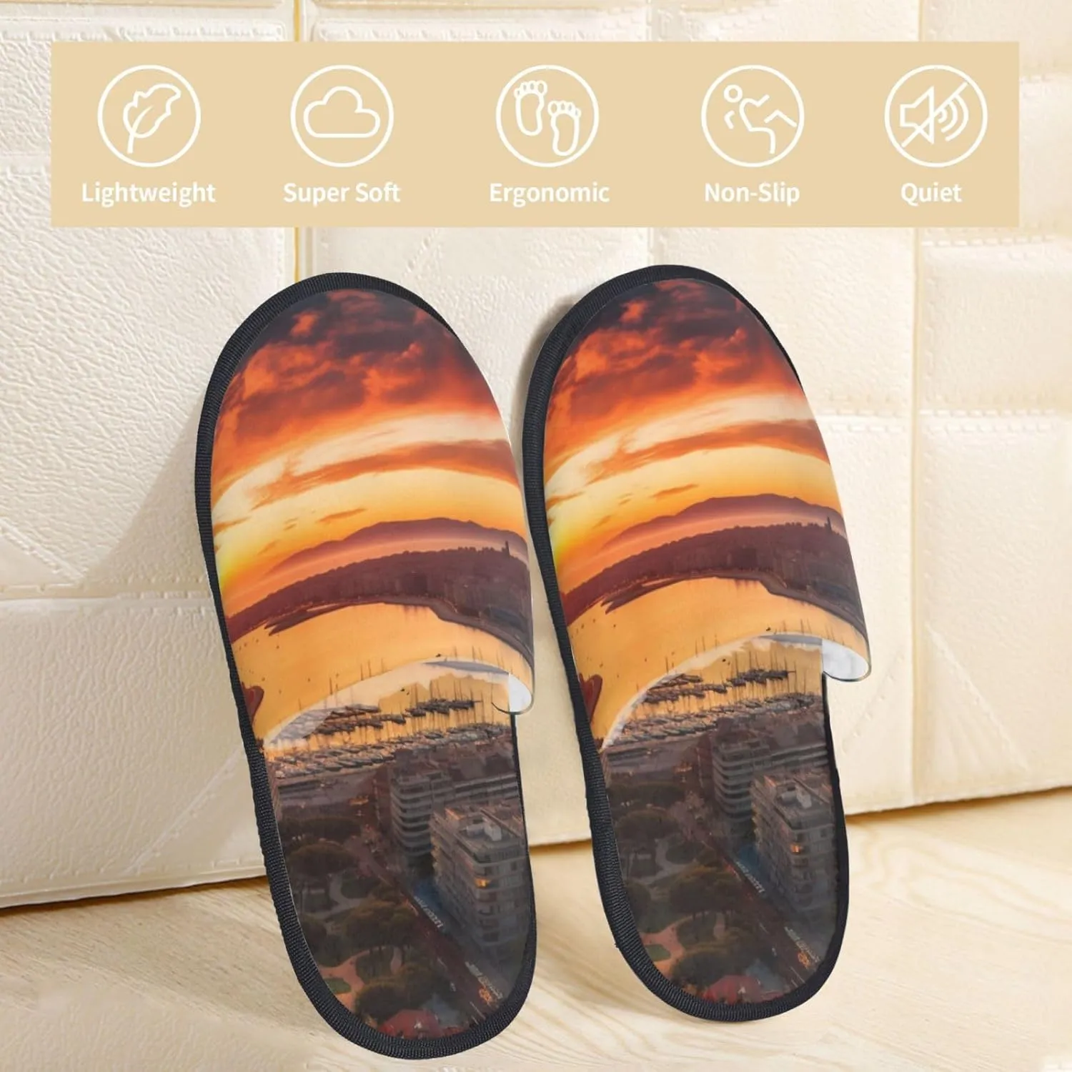 Sunset in Barcelona Printed Slippers Cozy Indoor Slide Unisex House Slippers Soft Plush Slip-on Slippers