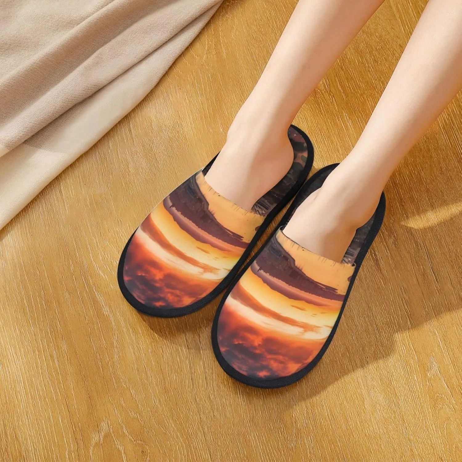 Sunset in Barcelona Printed Slippers Cozy Indoor Slide Unisex House Slippers Soft Plush Slip-on Slippers
