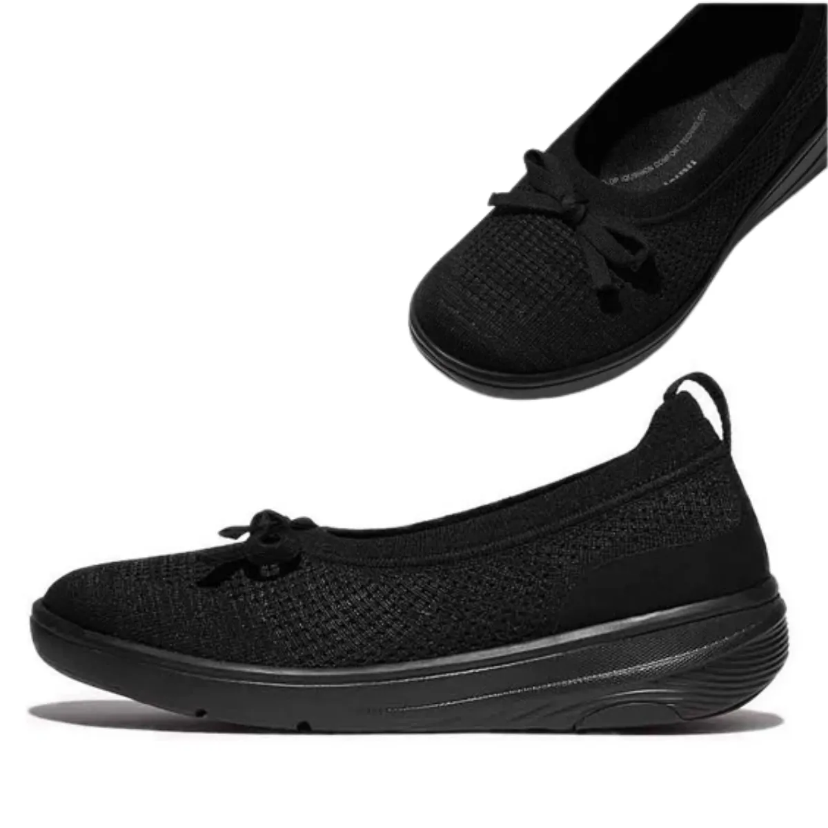 Super Q Bow Knit Ballet Flat in All Black by FIT FLOPS