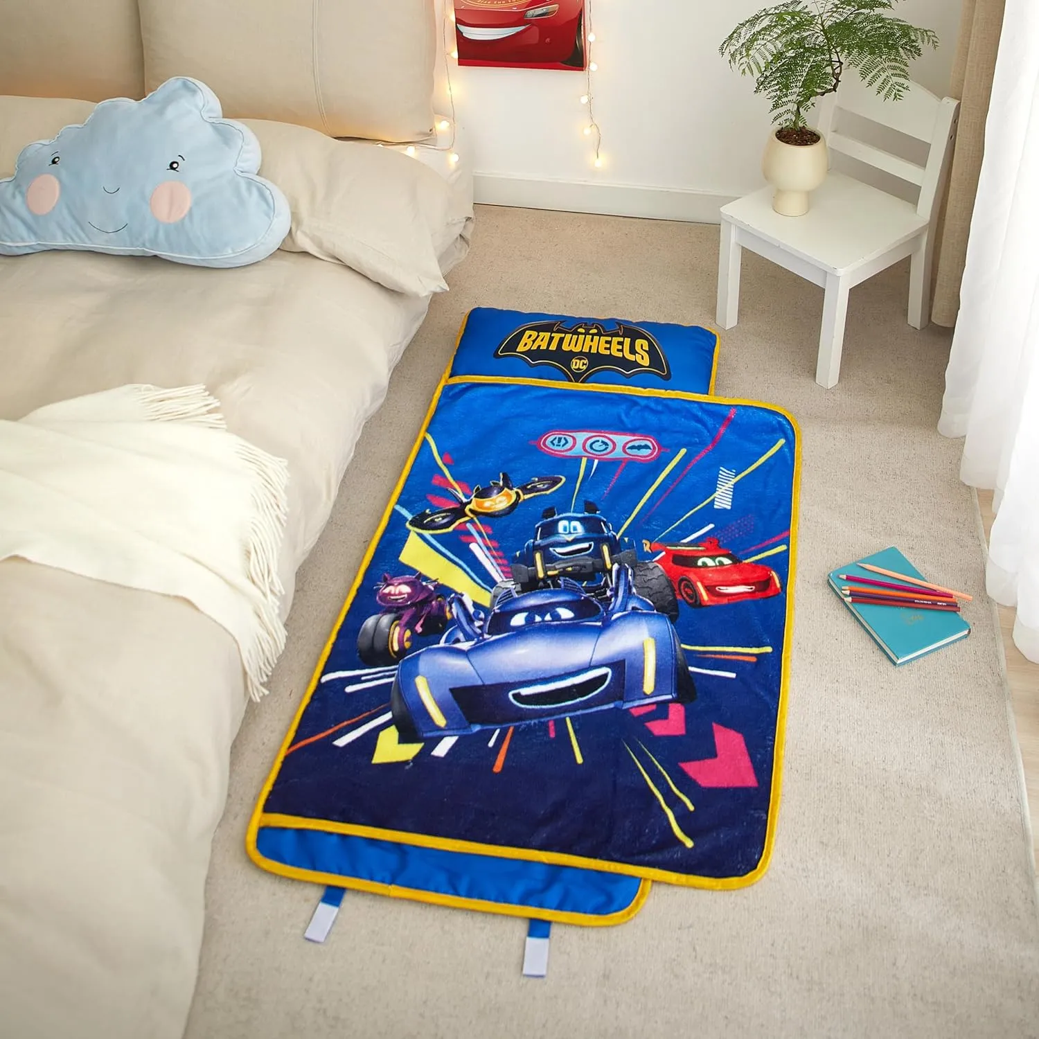 Super Soft Plush Toddler Quilted Nap Mat with Built in Blanket and Pillow