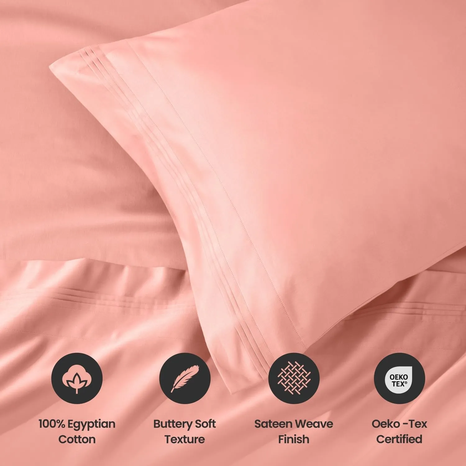 Superior Egyptian Cotton Sheet Set - 1000-Thread Count Egyptian Cotton Solid Bedding Sheet Set with 18” Deep Pocket - Luxury High Thread Count Sheet Set, California King, Dusted Rose