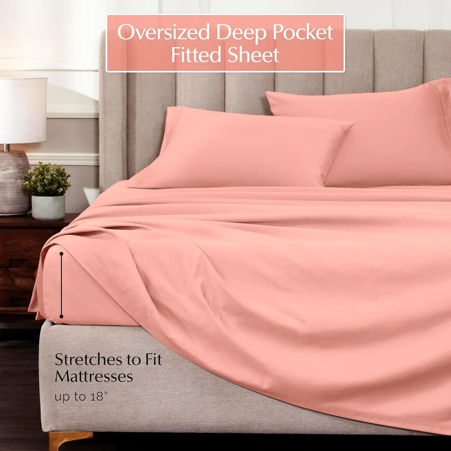Superior Egyptian Cotton Sheet Set - 1000-Thread Count Egyptian Cotton Solid Bedding Sheet Set with 18” Deep Pocket - Luxury High Thread Count Sheet Set, California King, Dusted Rose
