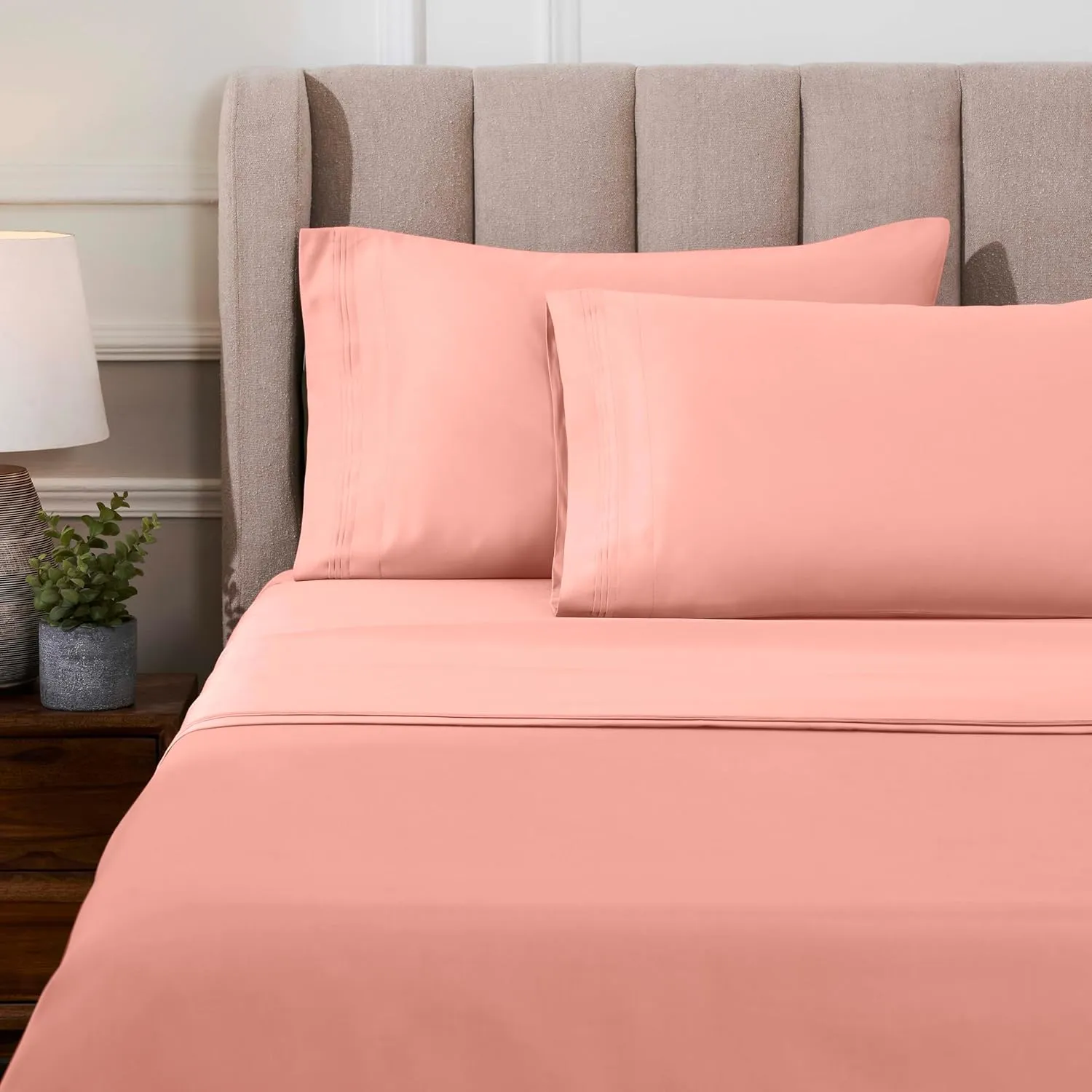 Superior Egyptian Cotton Sheet Set - 1000-Thread Count Egyptian Cotton Solid Bedding Sheet Set with 18” Deep Pocket - Luxury High Thread Count Sheet Set, California King, Dusted Rose
