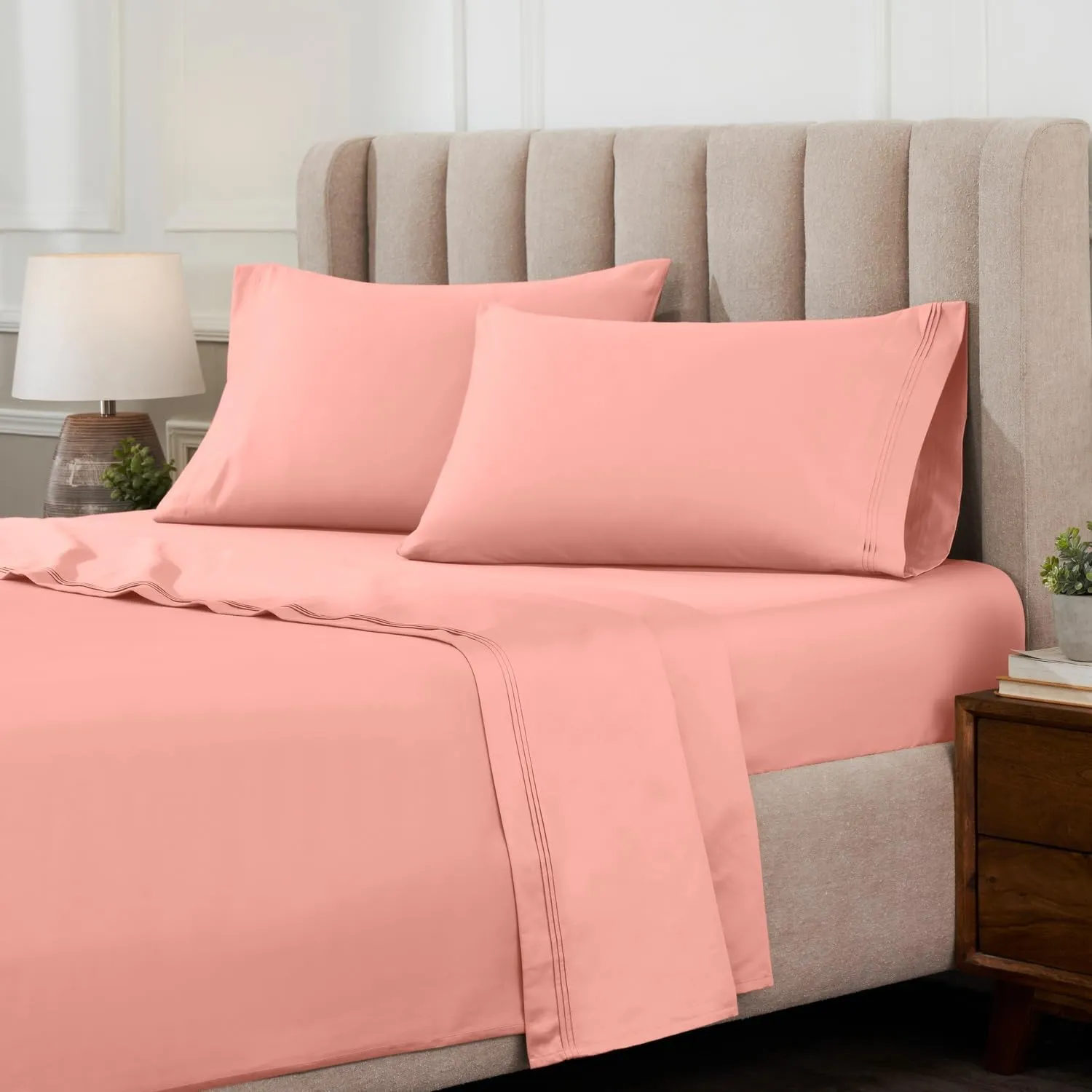Superior Egyptian Cotton Sheet Set - 1000-Thread Count Egyptian Cotton Solid Bedding Sheet Set with 18” Deep Pocket - Luxury High Thread Count Sheet Set, California King, Dusted Rose