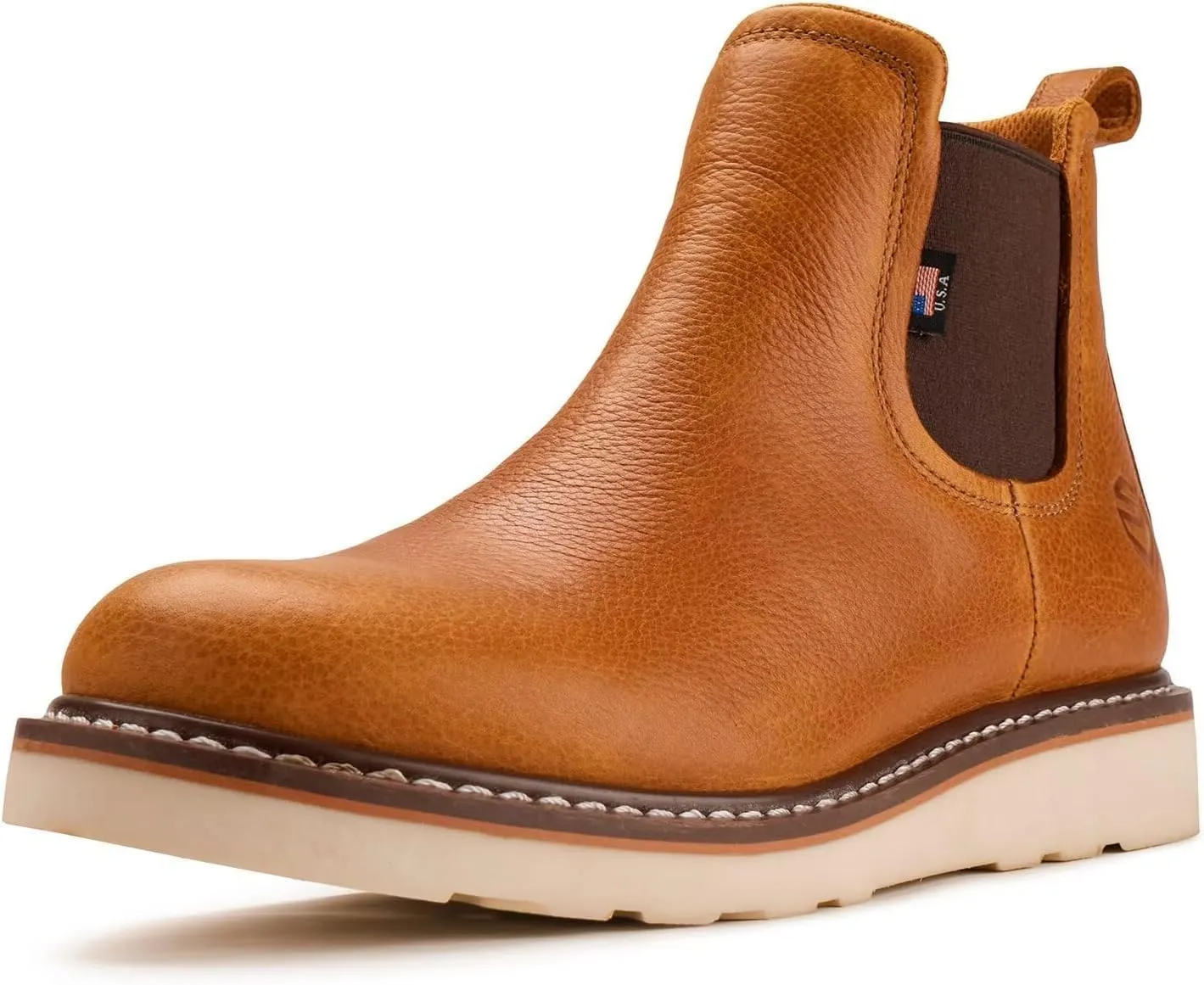 SUREWAY Men's Slip On Chlesea Work Boots for Men - Lightweight Comfortable,Premium Quality,Full Grain Leather,Slip-resistant Wedge Sole