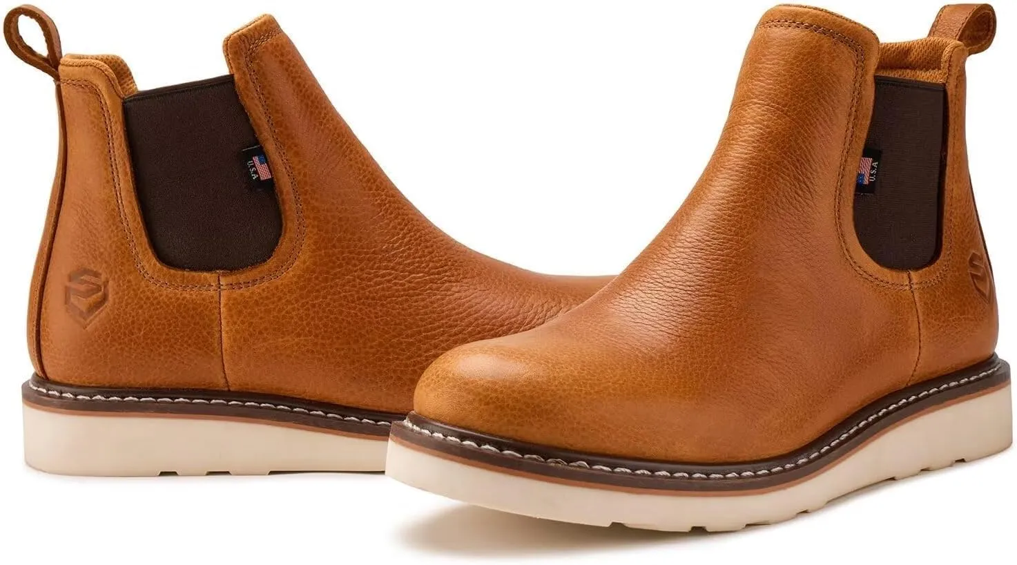 SUREWAY Men's Slip On Chlesea Work Boots for Men - Lightweight Comfortable,Premium Quality,Full Grain Leather,Slip-resistant Wedge Sole