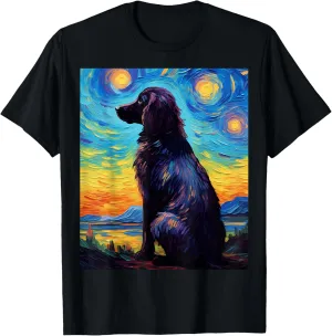 Surreal Starry Night Flat-Coated Retriever Dog T-Shirt