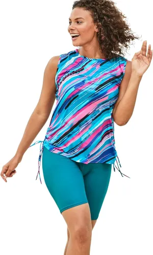 Swim 365 Women's Plus Size Chlorine Resistant Swim Tank Coverup with Side Ties