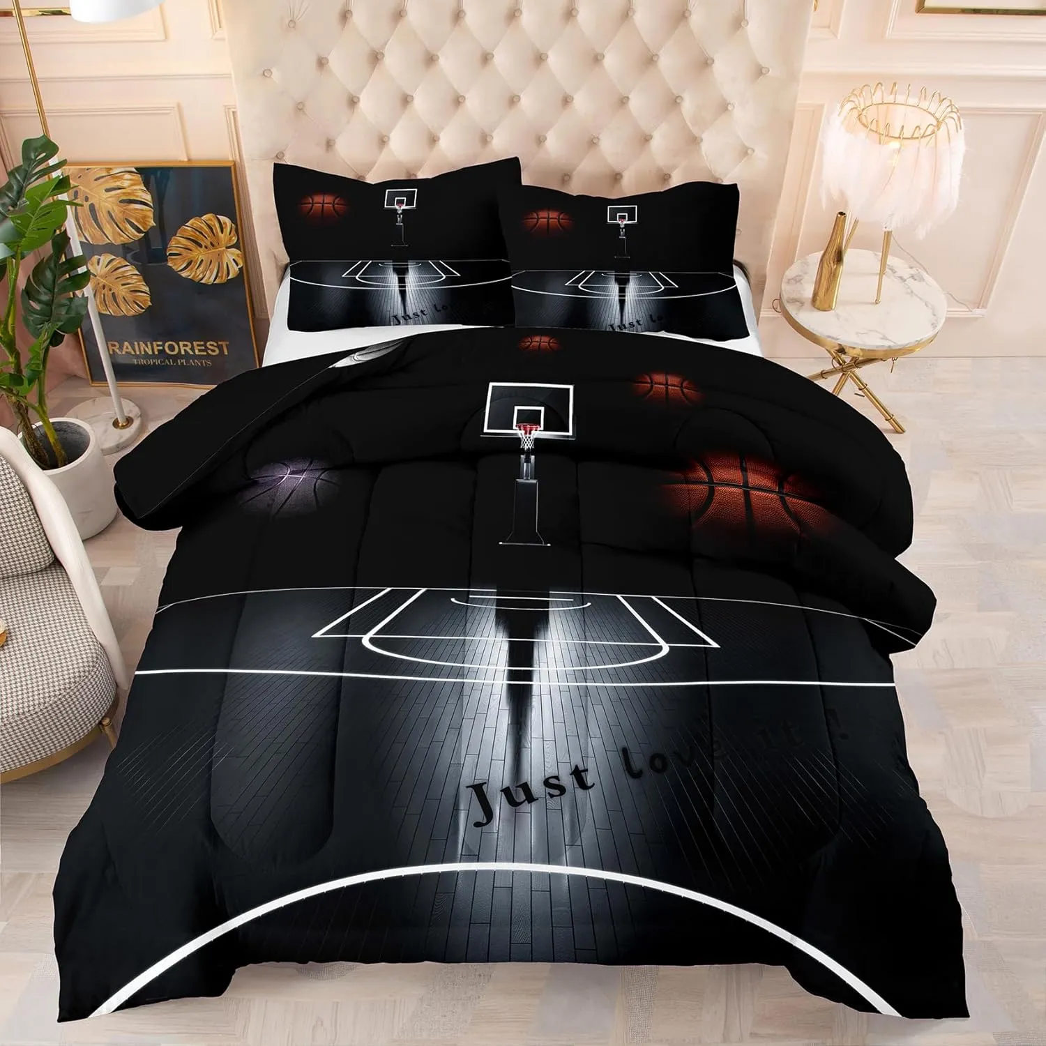 Tailor Shop 5 Pcs Boys Comforter Sets Full Bed in A Bag for Teen Boys Girls Kids,Basketball Bedding Set with Fitted Bed (1 Comforter, 1 Flat Sheet, 1 Fitted Sheet, 2 Pillowcases)…