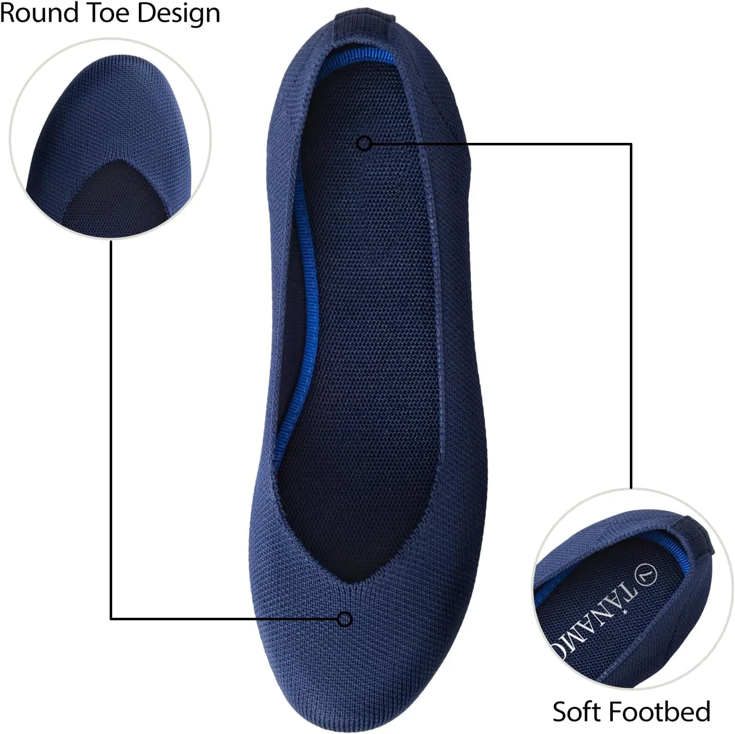 Tanamo Women's Flat Ballet Shoes Knit Flat Shoes for Women Round Toe Slip on Women Flats for Dressy Casual Office Work Wedding Comfort Soft