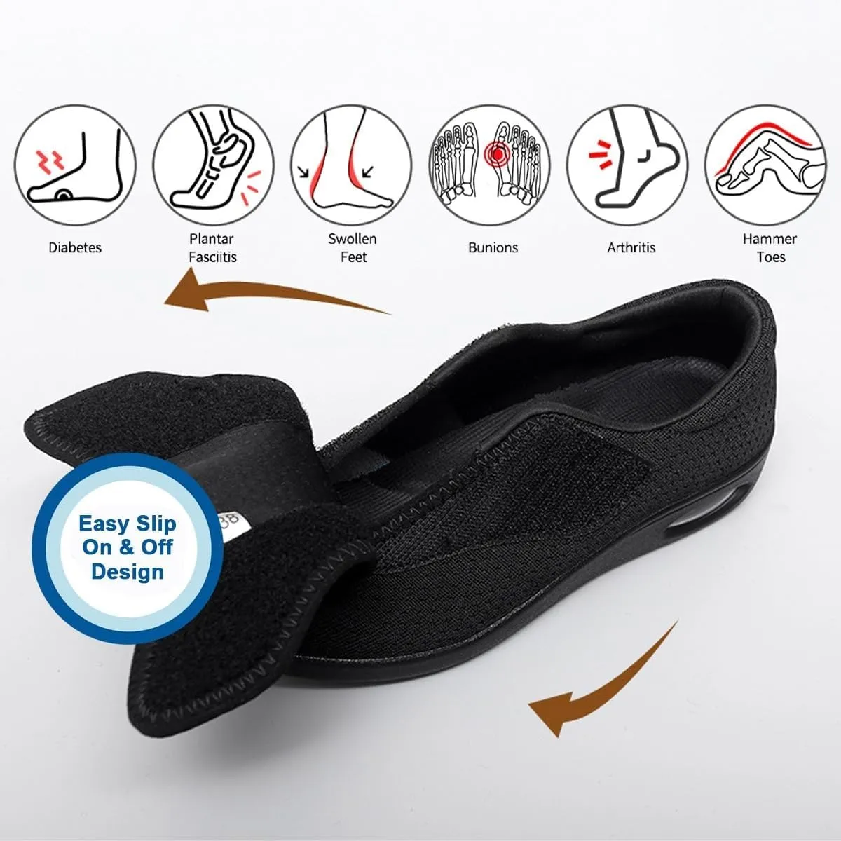 TAYGUM Extra Wide Diabetic Shoes for Women, Lightweight Casual Walking Shoes, Orthopedic Comfy Casual Slippers, Elderly Sneakers, Adjustable Closure, for Feet Fattening