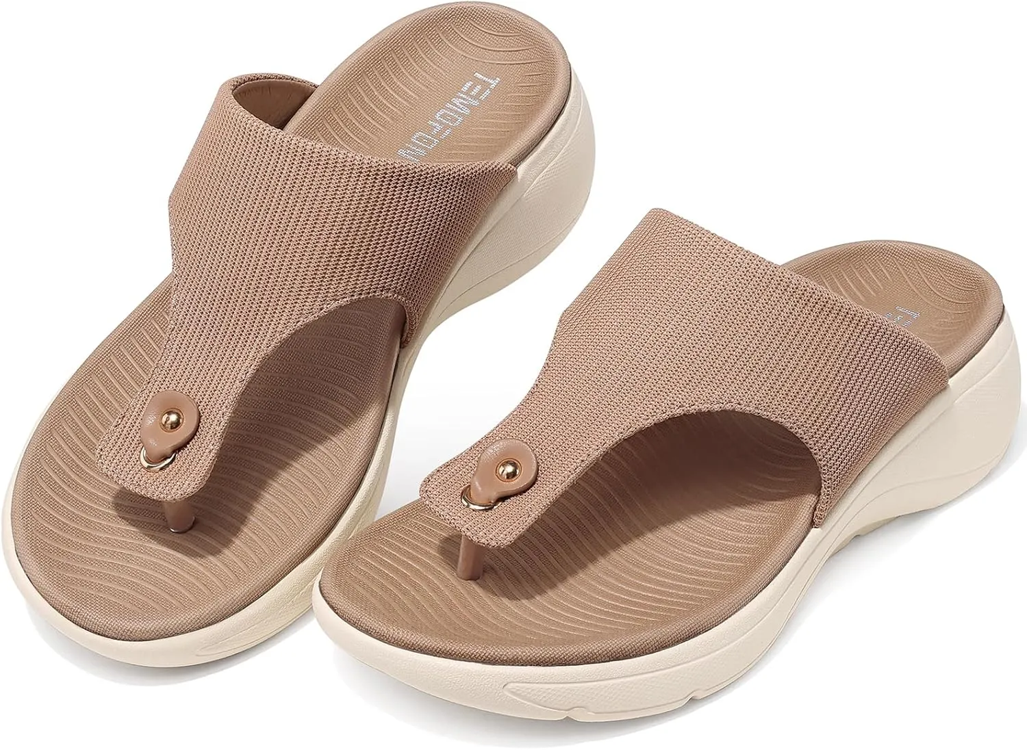 TEMOFON Womens Sandals Slides Dressy: Arch Support Flip Flops Wedge - Slip on Thong Flip Flops Slides Sandals Size 5-9