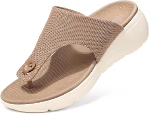 TEMOFON Womens Sandals Slides Dressy: Arch Support Flip Flops Wedge - Slip on Thong Flip Flops Slides Sandals Size 5-9