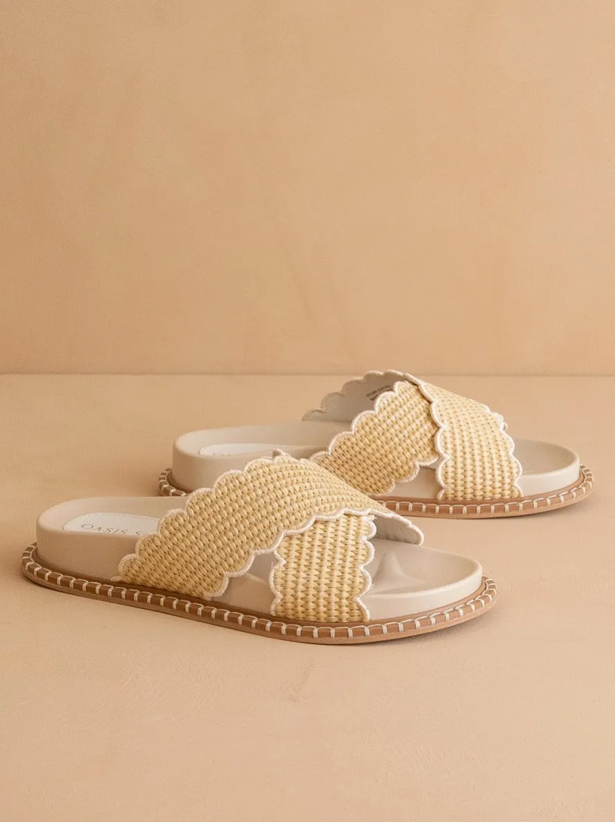 The Fabby Beige Scalloped Woven Slide