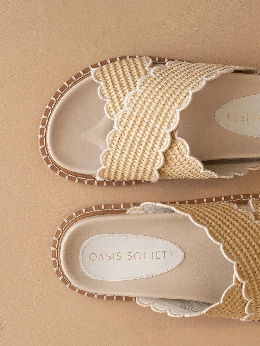 The Fabby Beige Scalloped Woven Slide