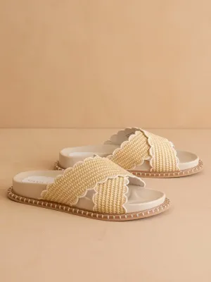 The Fabby Beige Scalloped Woven Slide