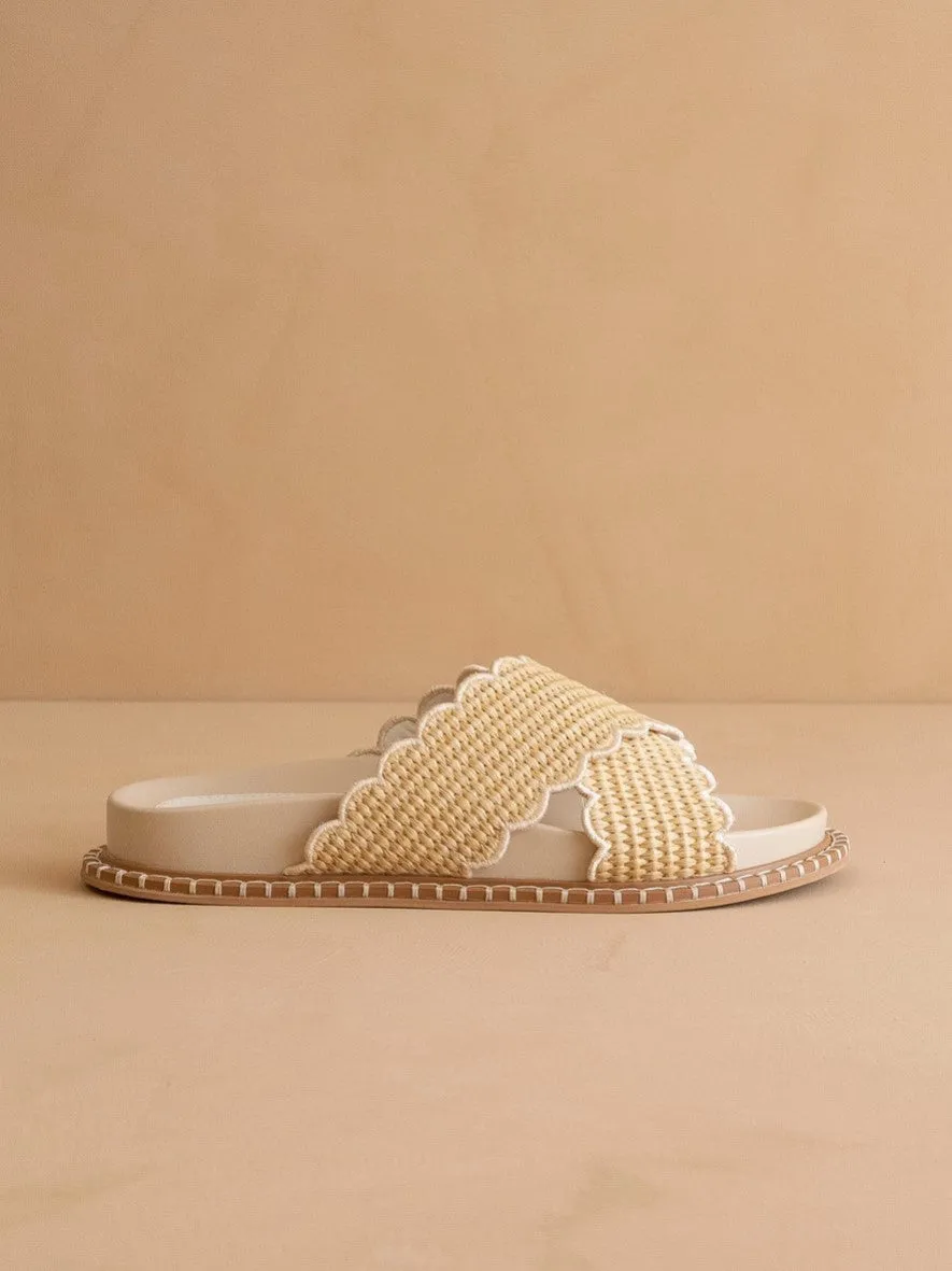 The Fabby Beige Scalloped Woven Slide