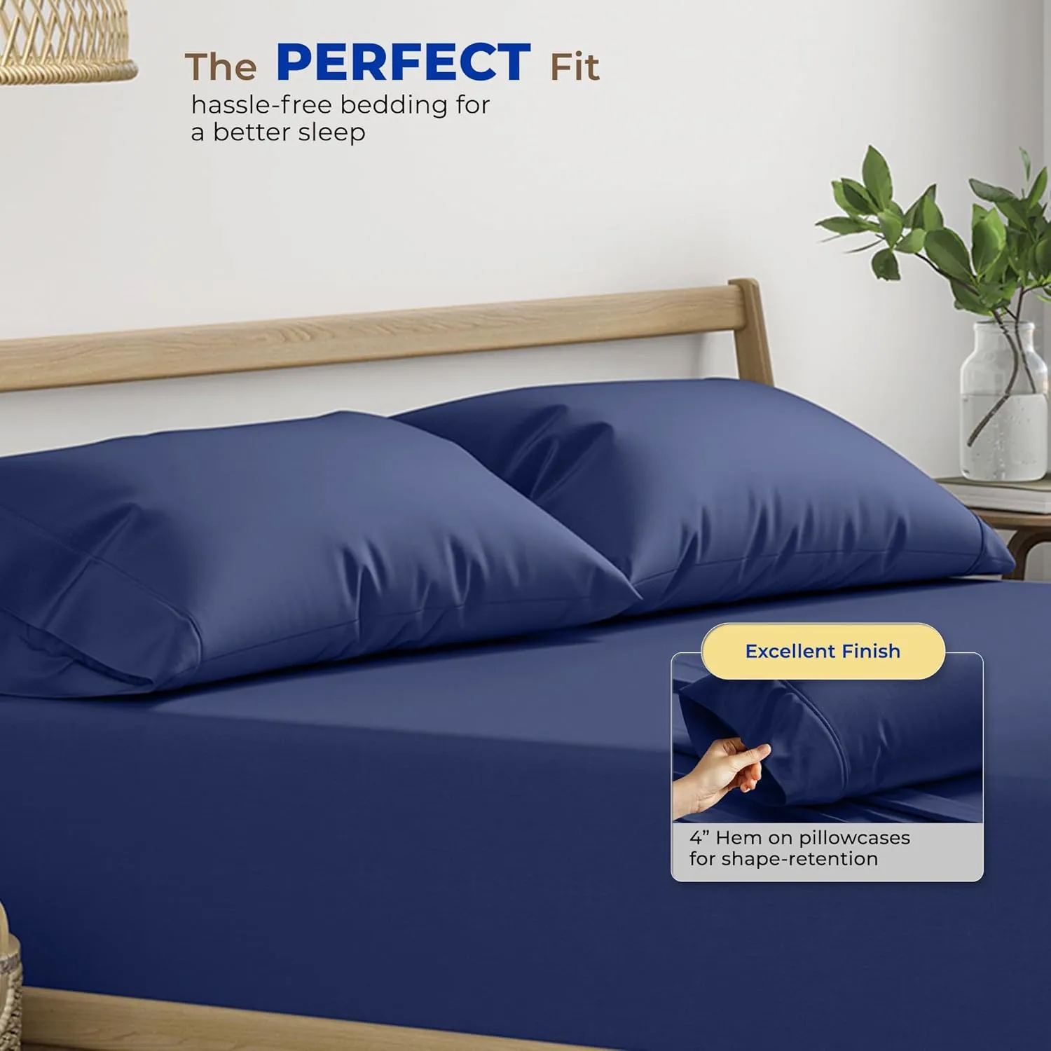 THREAD SPREAD 100% Pure Egyptian Cotton Pillow Case King - 600 Thread Count Pillow Cases King Size Set of 2, Cooling & Breathable Extra Long Staple Sateen Weave Cotton Pillow Cover for Bed - Navy Blue