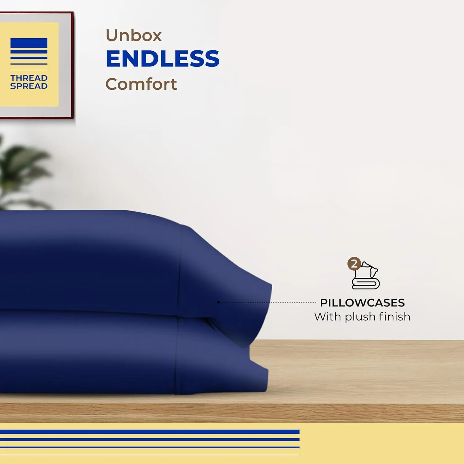 THREAD SPREAD 100% Pure Egyptian Cotton Pillow Case King - 600 Thread Count Pillow Cases King Size Set of 2, Cooling & Breathable Extra Long Staple Sateen Weave Cotton Pillow Cover for Bed - Navy Blue