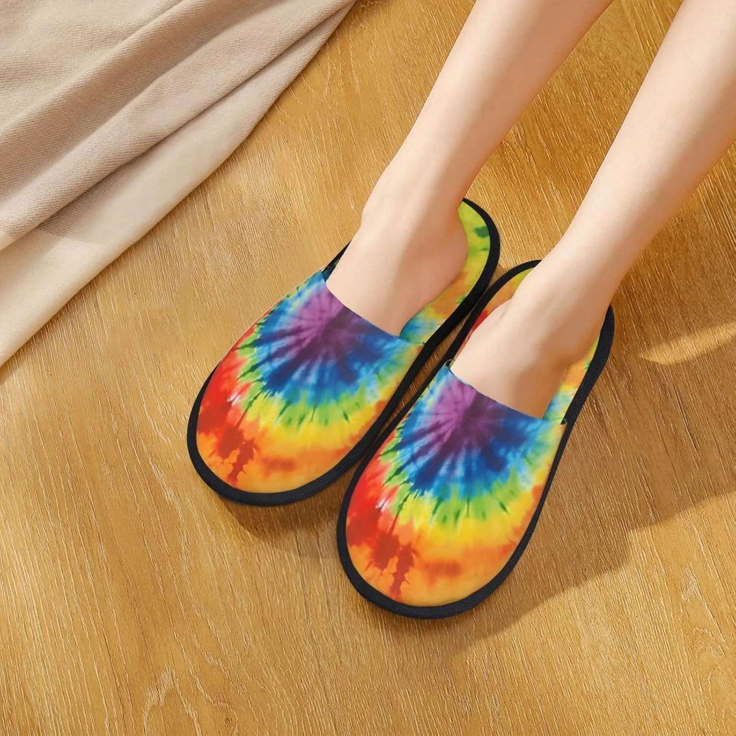 Tie Dye Printed Slippers Cozy Indoor Slide Unisex House Slippers Soft Plush Slip-on Slippers
