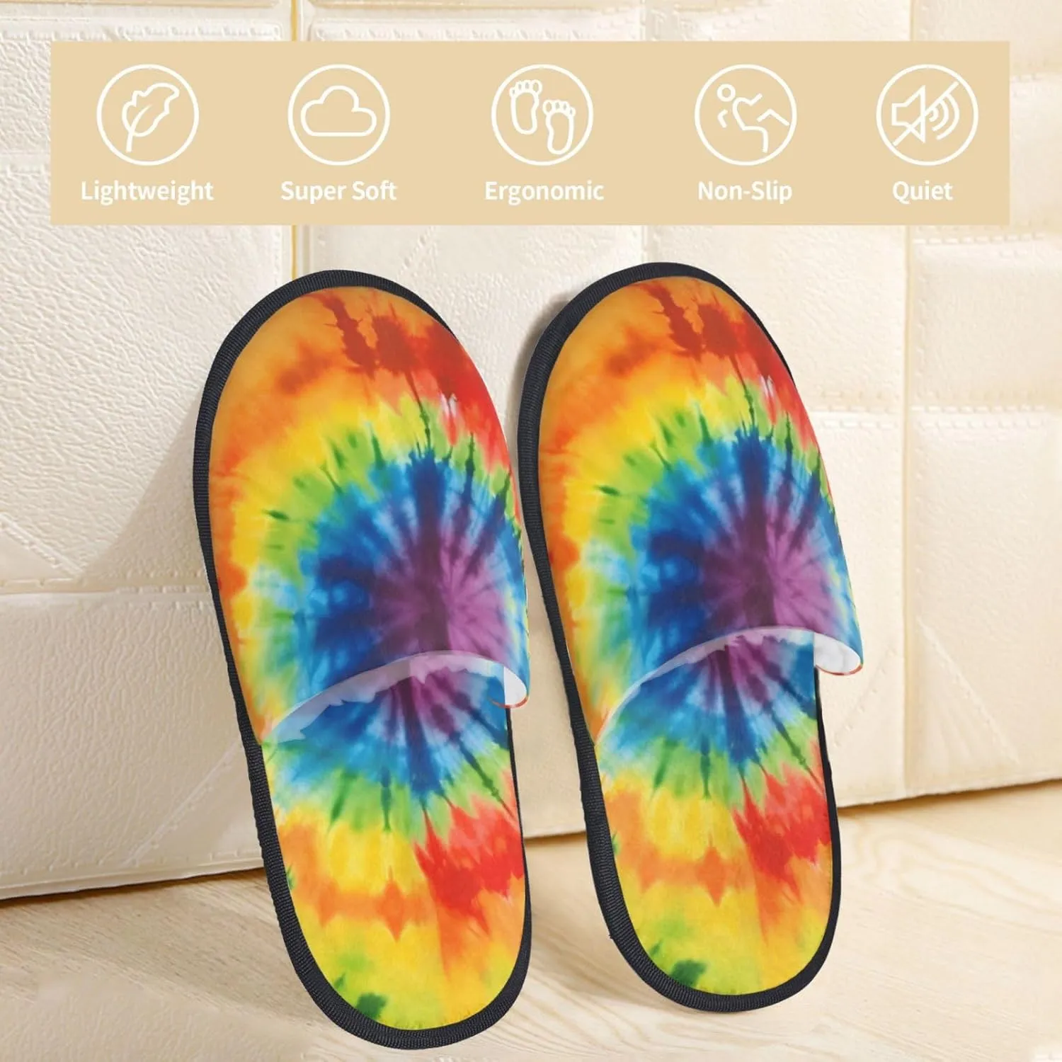 Tie Dye Printed Slippers Cozy Indoor Slide Unisex House Slippers Soft Plush Slip-on Slippers