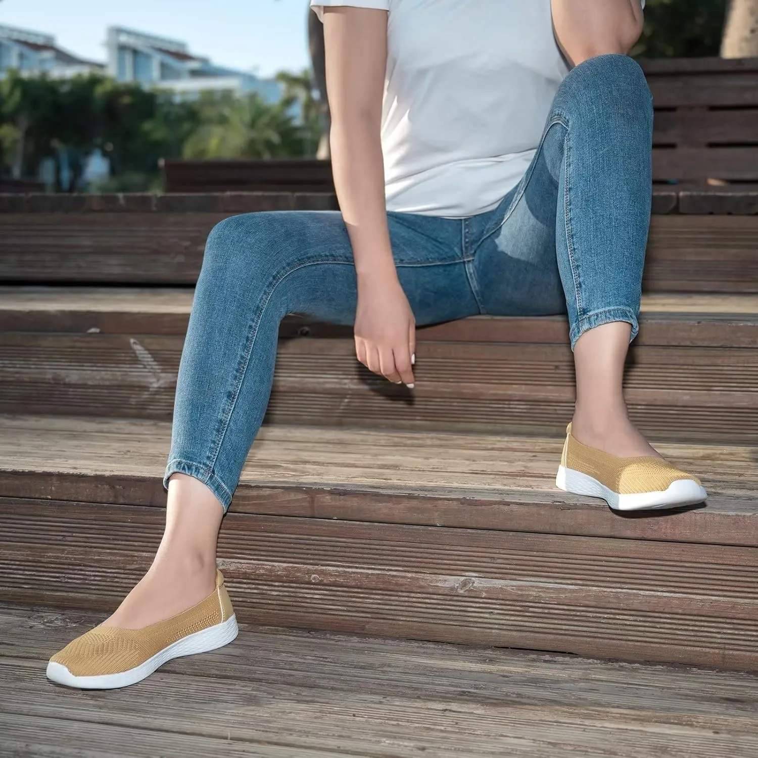 TIOSEBON Women's Comfortable Loafer Low-Top Flat Ultra Memory Foam Mesh Slip-On Walking Shoes